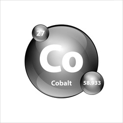 Cobalt (Co) chemical element Icon structure round shape circle grey, silver, black easily. Periodic table Sign with atomic number. Study in science for education. 3D Illustration vector.