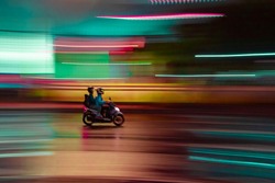 A photo of a fast-moving object using panning techniques 