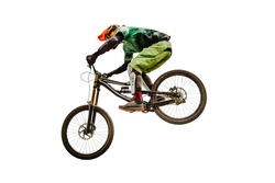 downhill racing dh rider isolated on white background