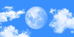 blue sky, clouds and full moon