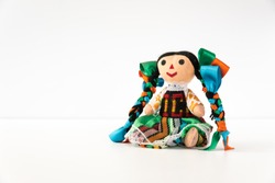 Tradicional mexican doll  in a colorful dress of Mexico  from Queretaro, hand crafted - Muñeca mexicana