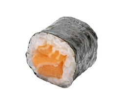 japanese salmon maki sushi roll isolated on white background with clipping path