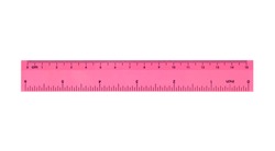 Pink plastic ruler isolated on white background
