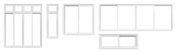 Real modern house window frame set collection isolated on white background with clipping path
