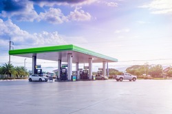 Gas fuel station with clouds and blue sky