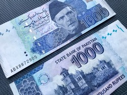 Rs 1000 One Thousand Rupees Pakistani Currency Bank notes front and back sides. Pakistani PKR currency. Blue color currency.