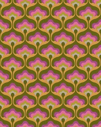 1970s Mod Floral Pattern. Retro 70s 60s Design Green, Pink And Purple Geometric Abstract Flowers. Groovy Mid Century Modern Seamless Patten Repeat.