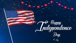 Happy Independence Day Celebration concept 4th of July. Background for United States flag and Carnival garland flag model. Abstract background of blue vector illustration.