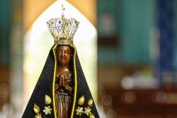 sculpture of the image of Our Lady of Aparecida, mother of Jesus in the Catholic religion, patroness of Brazil