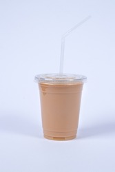 chocolate protein shake with straw in highres. image and isolated in white
