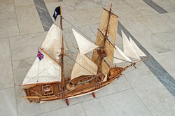 Model of a small two-masted sailing vessel fast and maneuverable on which pirates plunder