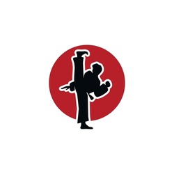 Silhouette of Karate Master with Moon on the back. Logo Designs for Martial Arts.