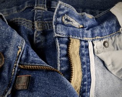 Jeans zipper in closeup. Denim