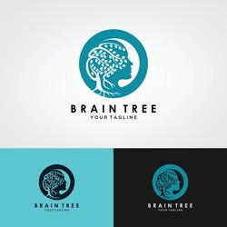 tree brain logo concept. human mind, growth , innovation, thinking, symbol stock illustration.