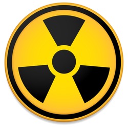Radioactive sign, symbol in circle. Stylized, with transparent drop-shadow.