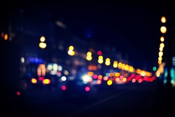  Traffic lights of the night city road.