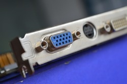 graphics card with blue VGA output for image transfer from computer to monitor