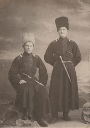 Officers of the 1st Umansky regiment of the Kuban Cossack army. Early twentieth century. Imperial Russia, Caucasus, December 27, 1908