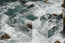 abstract sea geometric background, water waves. polygonal backdrop