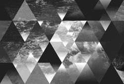 abstract sea geometric background with triangles, water waves. black and white 