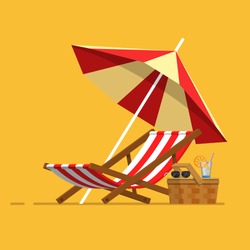 Vacation and travel concept. Beach umbrella, beach chair.