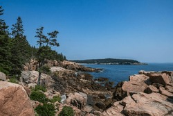 View of Sand Beach from Thunder Hole in Acadia National Park in Maine.