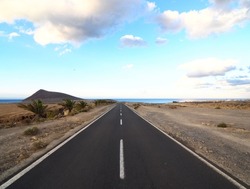 Lonely Road in the Desert in Tenerife Canary Islands