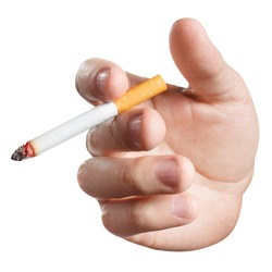 Hand with a cigarette, isolated on white background