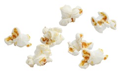 Falling popcorn, isolated on white background