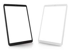 Set of black and white tablet computers, isolated on white background