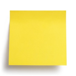 Close-up of a yellow blank sticker, isolated on white background
