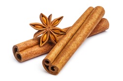 Cinnamon and star anise, isolated on white background