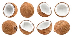 Rich collection of delicious coconuts, isolated on white background