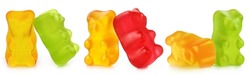 Set of jelly gummy bears, isolated on white background