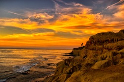 Awesome Sunset sky at San Diego - California during winter. Sunset cliffs