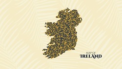 Art Deco Vintage Style Map of Ireland in Tiger Pattern perfect for Logo, Poster, Postcard, and Stamp.