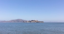 Panoramic view of Alcatraz Island taken from San Francisco in the day, San Francisco, California, United States of America
