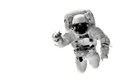 astronaut flies over the white backgrounds. Elements of this image furnished by NASA