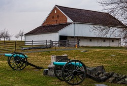 Photo of The Trostle Barn and Cannons, Gettysburg National Military Park, Pennsylvania USA