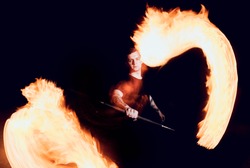 Fire show. Fire performance at the night. Background