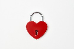 Valentines day background with red heart shaped lock and key. Love symbol heart padlock