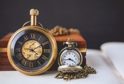 2 Pocket Watch and Book with Side of Old Book and Blank Space