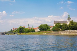 Church on the Rock, AKA Skalka, the Pauline Church and St Stanislaw's church, on the banks of the Vistula in Krakow, Poland. Wawel Hill, including Wawel Cathedral and Castle, are in the background
