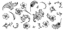 Vintage spring flower summer daisy scroll Baroque Victorian frame border floral ornament leaf engraved retro pattern decorative design tattoo black and white filigree calligraphic vector