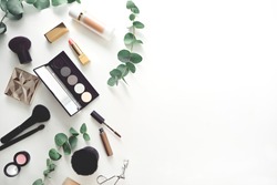 image of make up products on white background 