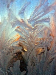 Frozen noisy window on the cold winter. High quality photo. No focus