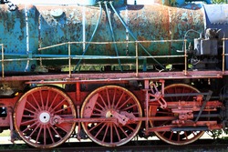 Vintage locomotive wheels. High quality photo. Selective focus