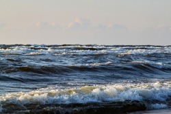 Seascape in the Baltic beach at a windy day, waves on the Baltic sea. High quality photo