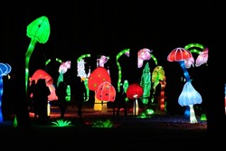 Christmas decorations in a park with led illuminations. Selective focus. High quality photo