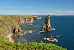Stacks of Duncansby. Sea stacks near John o' Groats, Caithness, Highland, Scottish Highlands, Scotland, UK